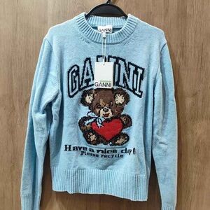 Ganni Light Blue Bear Graphic Sweater